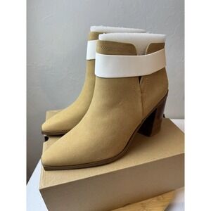 Womens Boots Size 10 Tan Suede Ankle Western Block Heel Pointed Toe Zip Chic